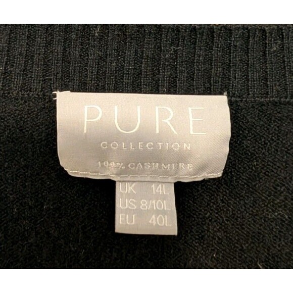 Pure Collection 100% Cashmere V Neck Sweater Women 8 / 10 Long Black Minimalist - Picture 2 of 4